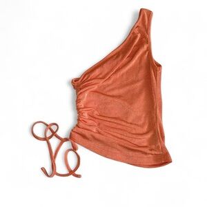 One-Shoulder Rouched Orange Top, Cider M